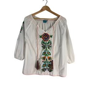 KAS Designs Embroidered Blouse Top Oversized Small